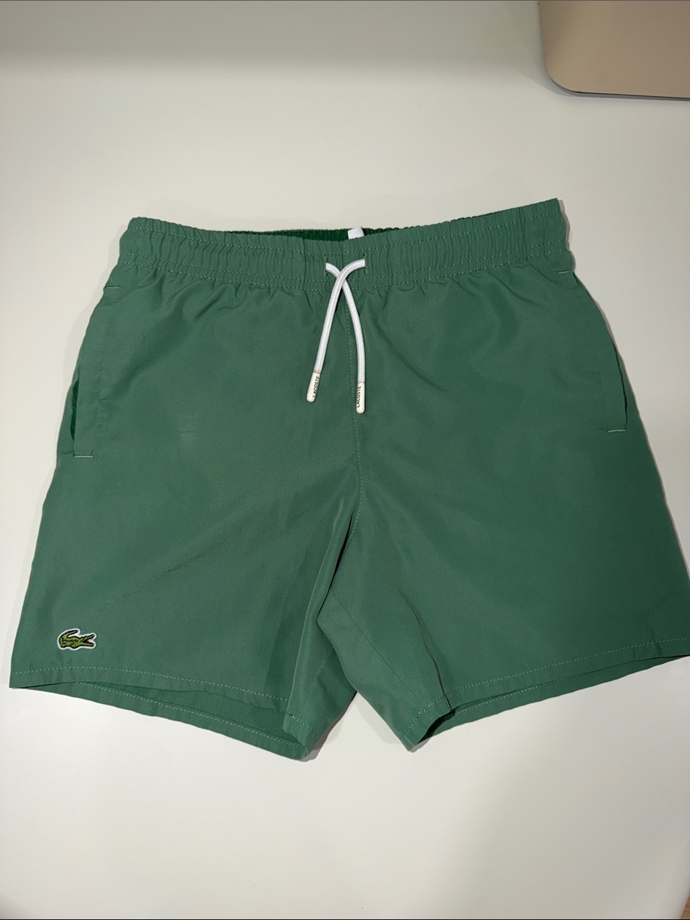 Lacoste Forest Green Swim Shorts with White Drawstring